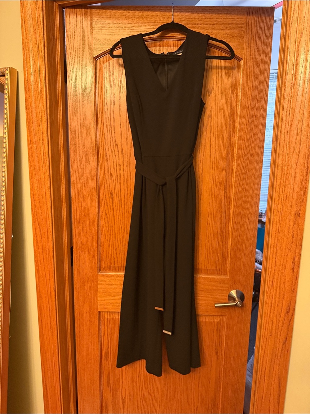 Black Sleeveless V-Neck Maxi Jumpsuit with Waist Tie
